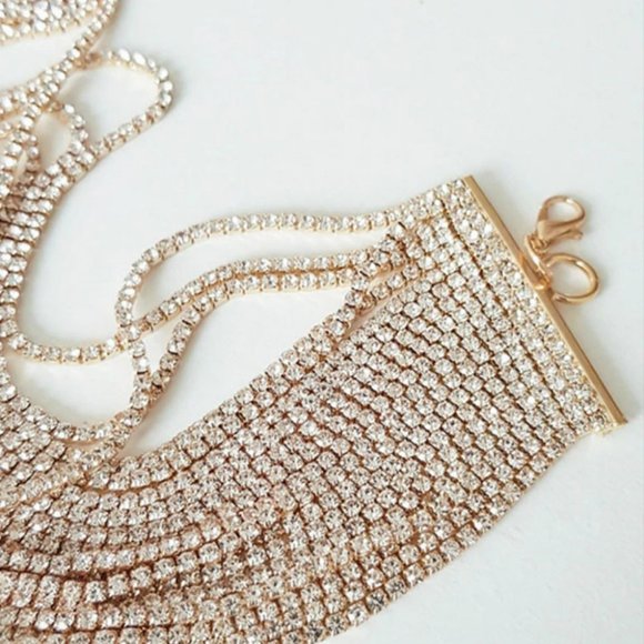 Multilayer Rhinestone Choker Necklace Bling Crystal Collar Choker Party Jewelry - Picture 5 of 5